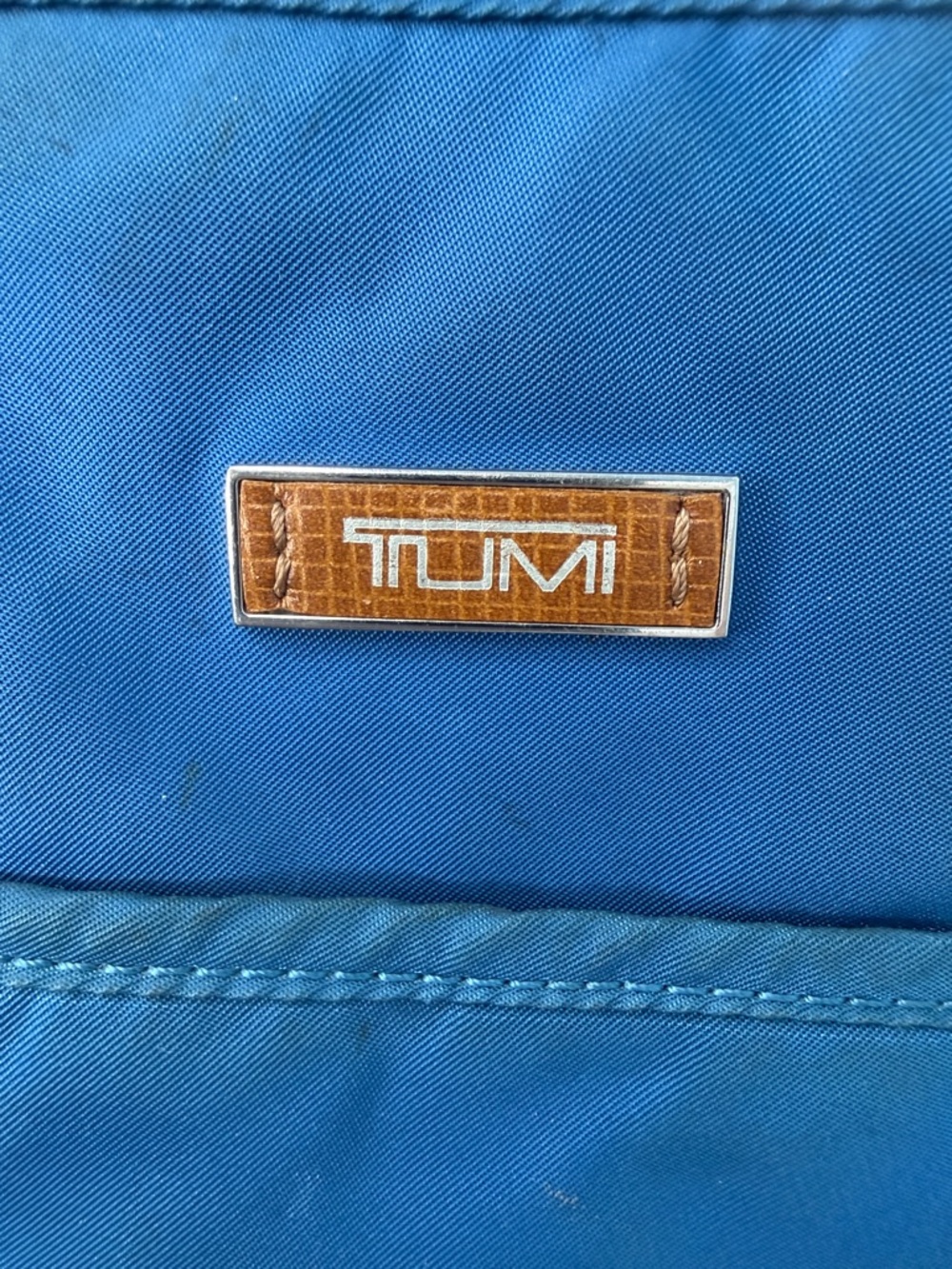 Tumi Navy Blue Nylon Tote with Brown Leather Handles - Picture 6 of 11